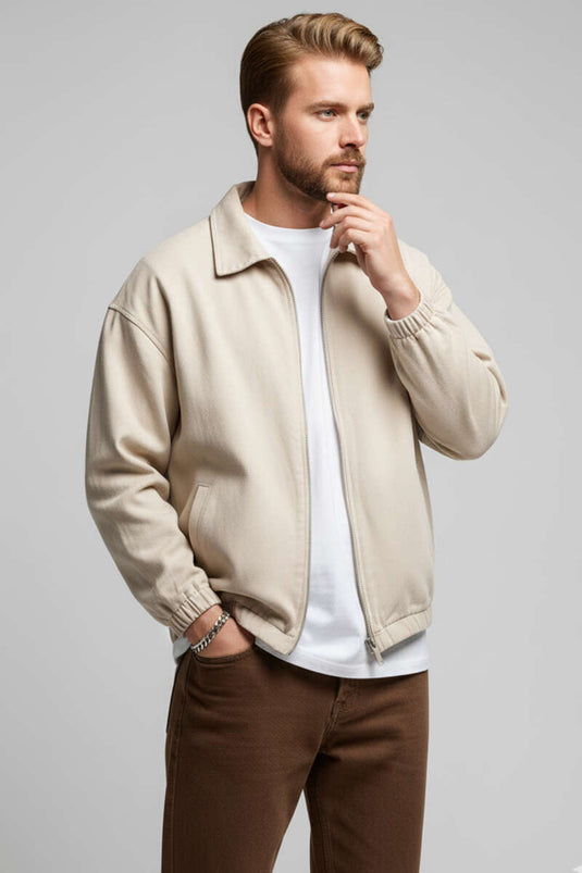 Veste homme à chevilles élastiquées et fermeture éclair, couleur pierre