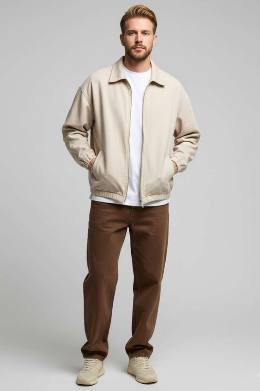 Veste homme à chevilles élastiquées et fermeture éclair, couleur pierre