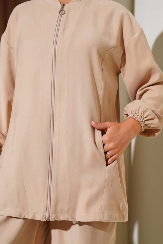 طقم من قطعتين من قماش تينسيل بسحاب معصم مطاطي لاتيه