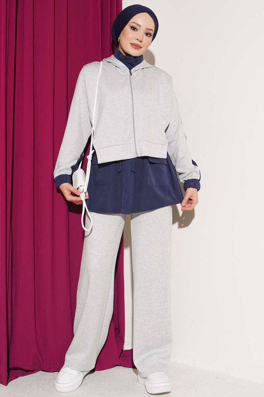 Ensemble De Sweat À Capuche Rayé Gris