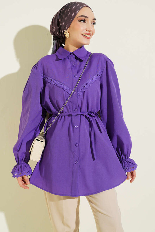 Purple Shirt with Lace Detail and Elastic Cuffs