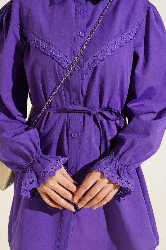 Purple Shirt with Lace Detail and Elastic Cuffs