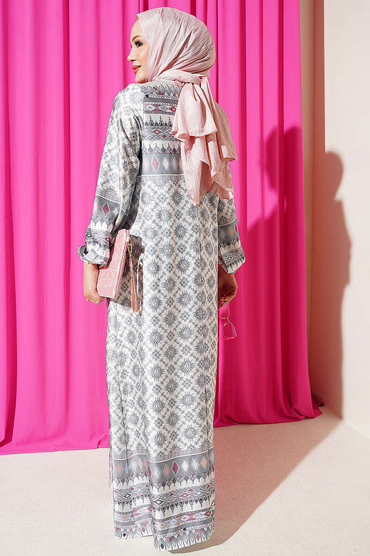 Mint Ethnic Patterned Dress With Elasticated Waist