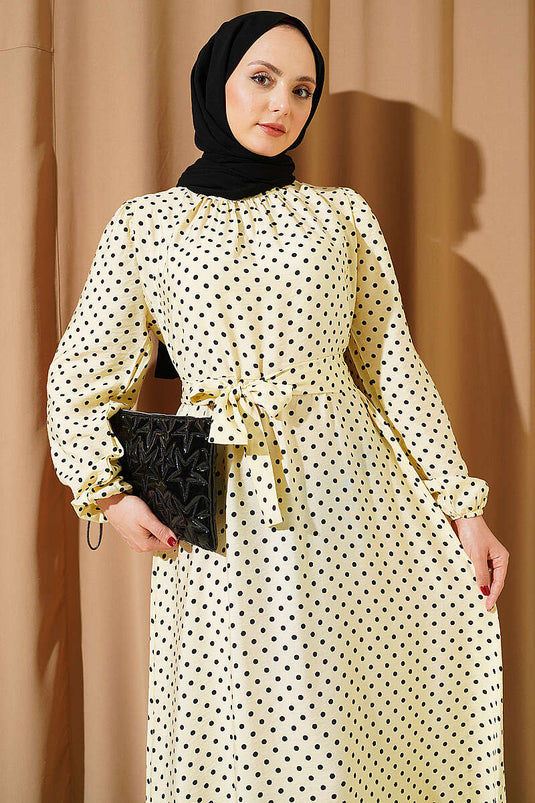 Robe à ceinture à pois avec élastique au poignet jaune