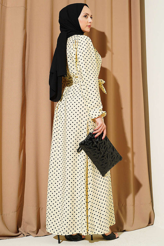 Robe à ceinture à pois avec élastique au poignet jaune