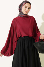 Blouse Bordeaux À Manches Rousses Et Élastiquées