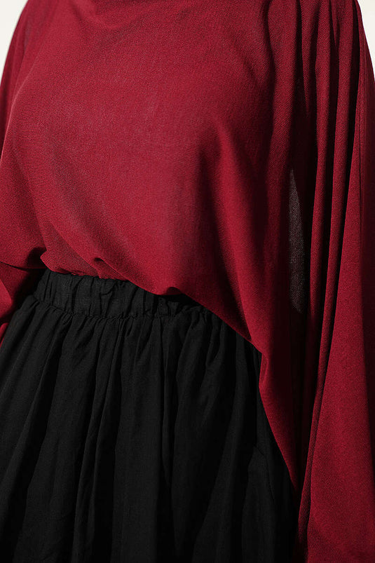 Bordeaux Strickarm Bluse Mit Elastischen Bündchen