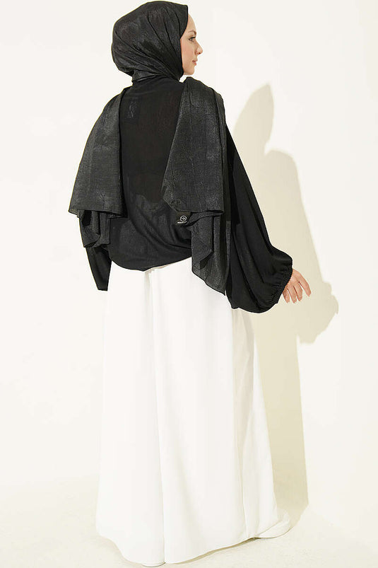 Schwarze Rippierte Batwing-Ärmeln Bluse