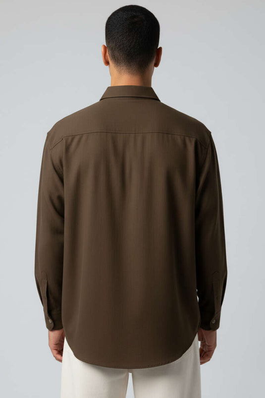 قميص رجالي بتفاصيل عند الكاحل، بني