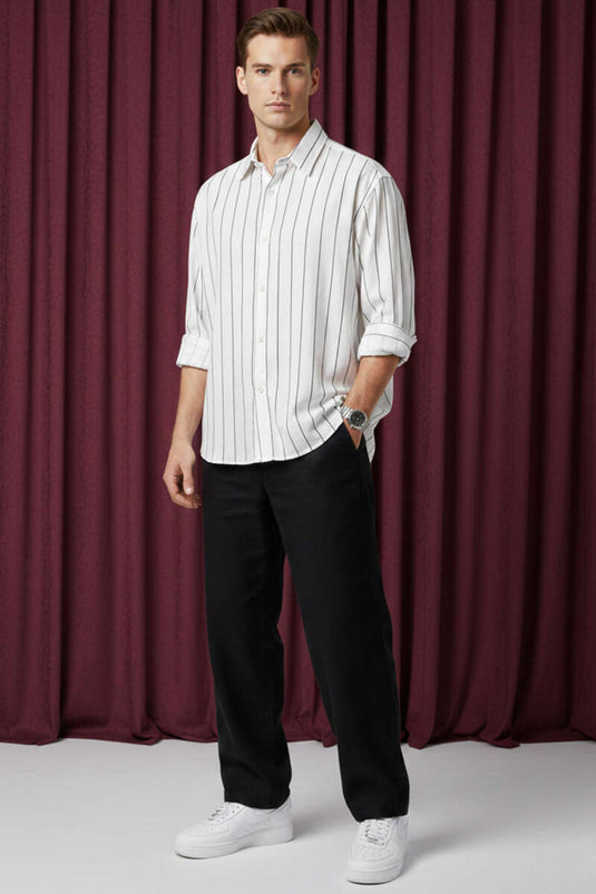 Chemise homme rayée à poignets blancs