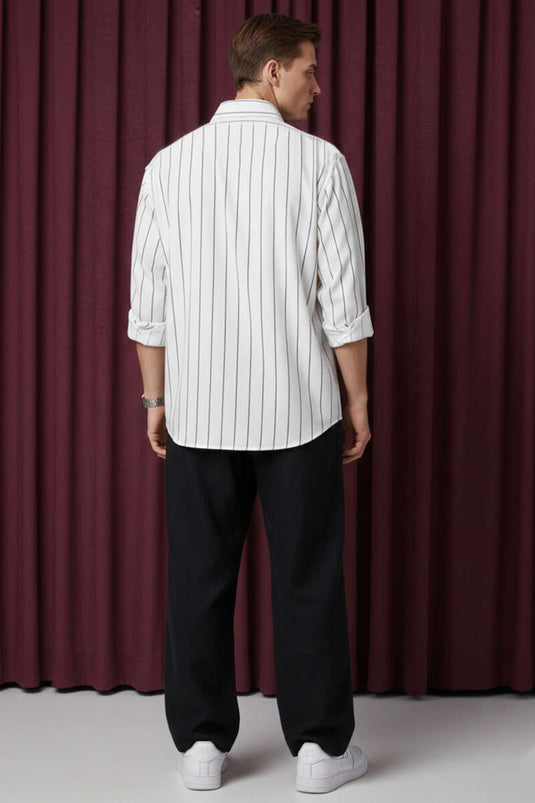 Chemise homme rayée à poignets blancs