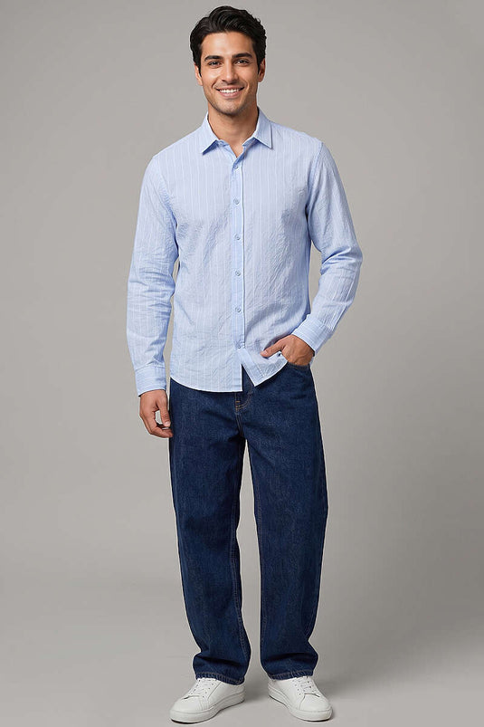 Chemise homme rayée à poignets bleu