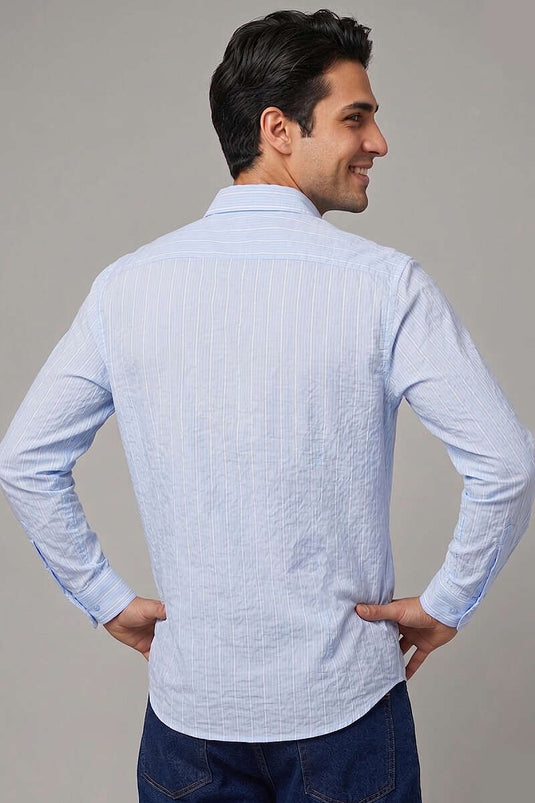 Chemise homme rayée à poignets bleu