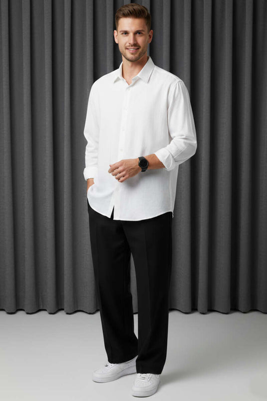 Chemise homme en lin avec poignets boutonnés blanc