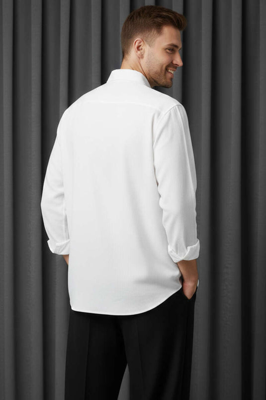 Chemise homme en lin avec poignets boutonnés blanc