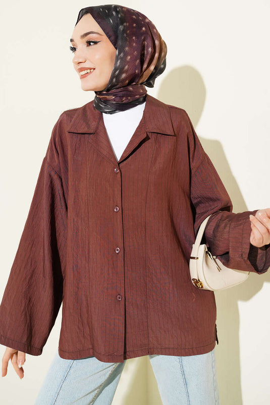 Sleeveless Thin Striped Shirt Brown