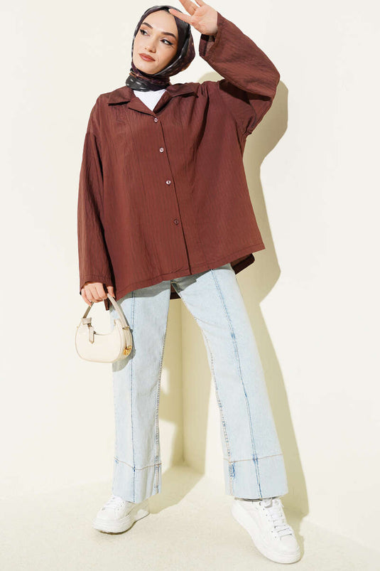 Sleeveless Thin Striped Shirt Brown