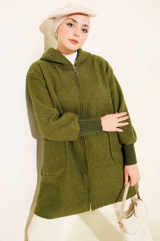 كارديجان بقلنسوة مضلع حتى الكاحل، كاكي