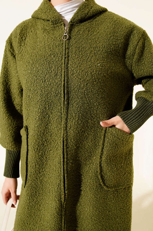 كارديجان بقلنسوة مضلع حتى الكاحل، كاكي