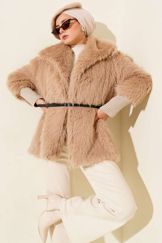 معطف فرو لاتيه مضلع حتى الكاحل