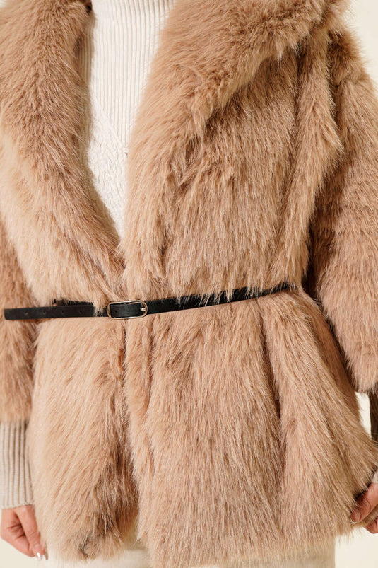 معطف فرو لاتيه مضلع حتى الكاحل