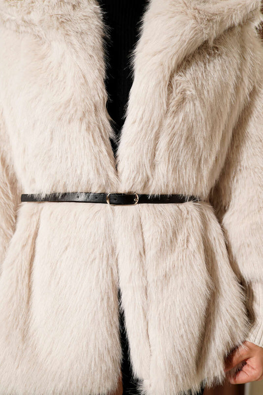 معطف فرو حجري مضلع حتى الكاحل