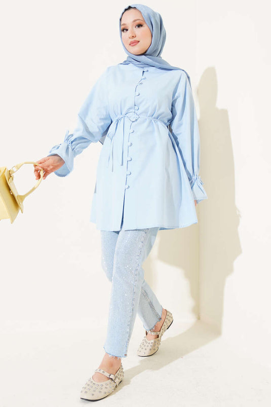 Bilek Tünelli Brit Düğmeli Gömlek Bebe Mavi