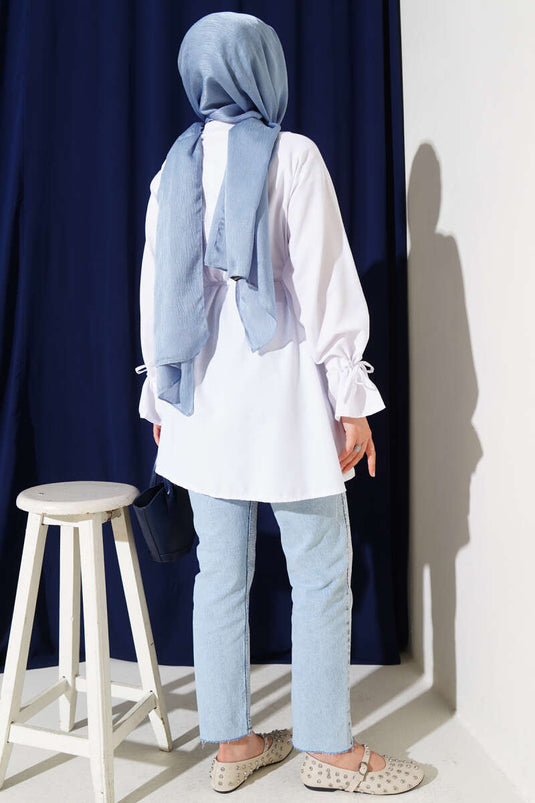 Ankle Tunnel Brit Button-Down Shirt White