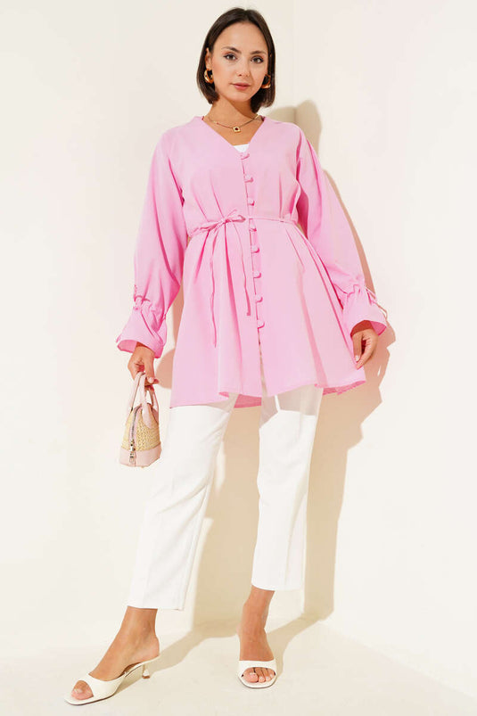 Ankle Tunnel Brit Button-Down Shirt Pink