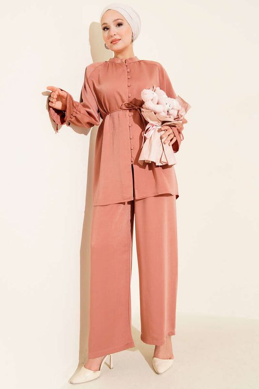 Ensemble deux pièces avec tunnel de cheville et boutons Brit, rose poudré