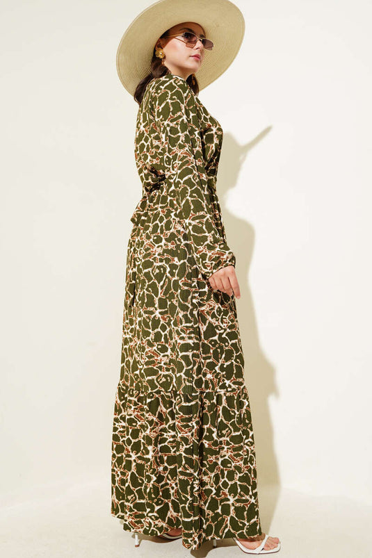 Crêpe-Kleid mit Gummizug an Handgelenken und Taille Khaki