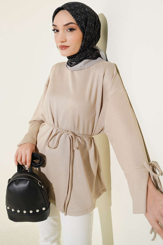 Bilek Schlitz mit Kordel Loyşa Tunika Beige