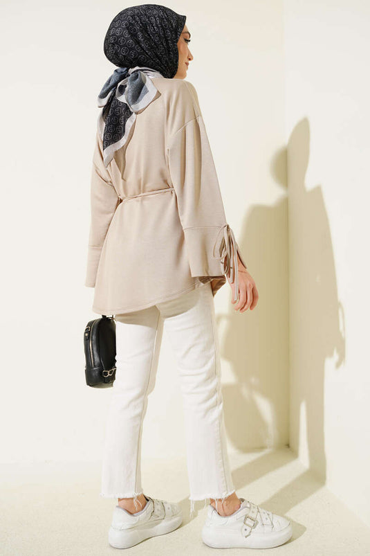 Bilek Schlitz mit Kordel Loyşa Tunika Beige