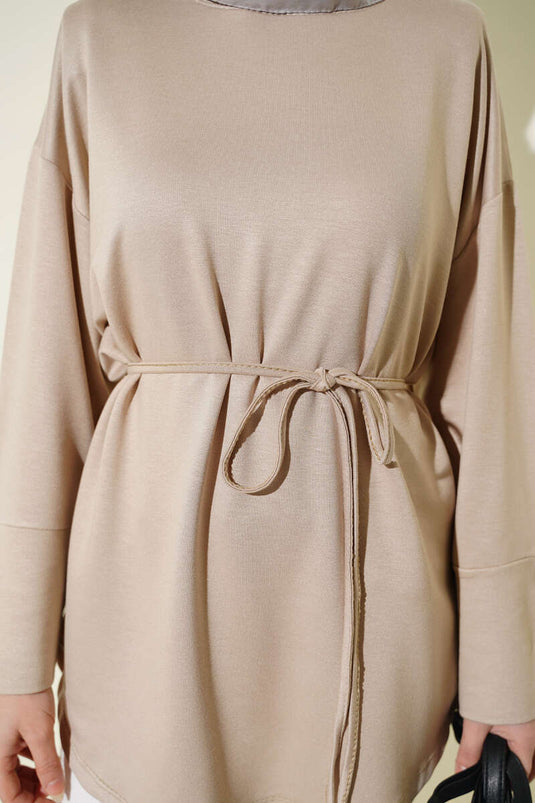 Bilek Schlitz mit Kordel Loyşa Tunika Beige