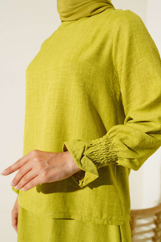 Bilekleri Lastikli Etekli İkili Takım Yağ Yeşili