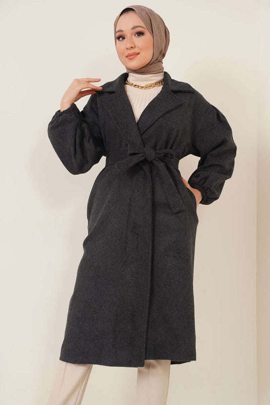 Manteau en cachemire anthracite à poignets élastiqués