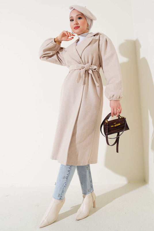 Elasticated Wrists Cashmere Coat Beige