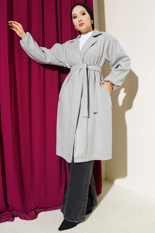 Manteau En Laine Gris Élastiqué