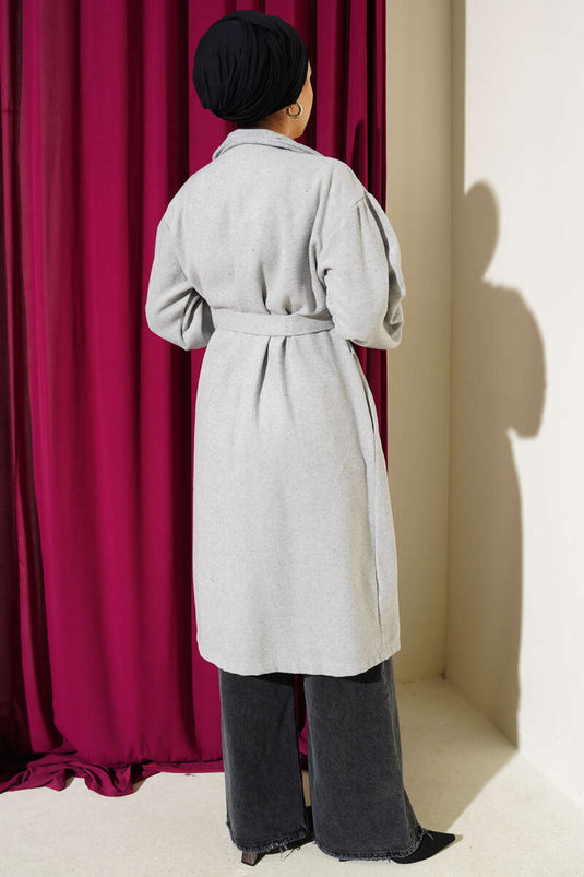 Manteau En Laine Gris Élastiqué