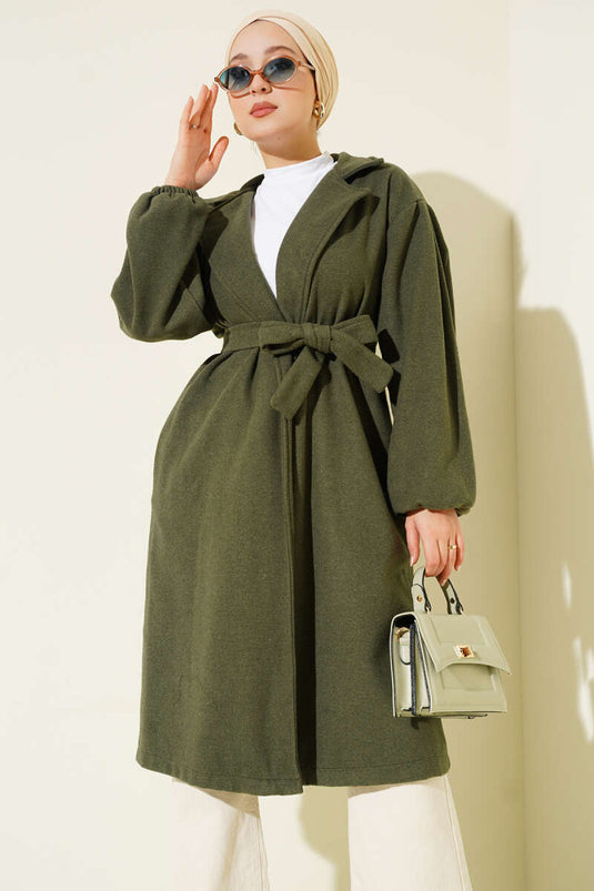 Bilekleri Lastikli Kaşe Kaban Haki