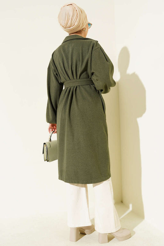 Bilekleri Lastikli Kaşe Kaban Haki