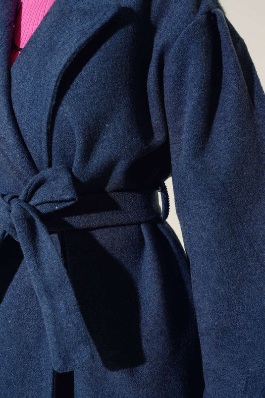 Manteau en cachemire indigo avec poignets élastiques