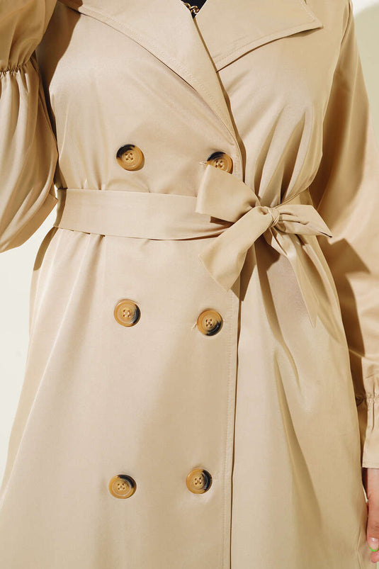 Trench Ceinturé Poignets Elastiques Beige