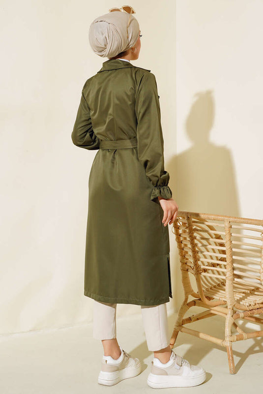 Elastisk håndledsbælte trenchcoat Khaki