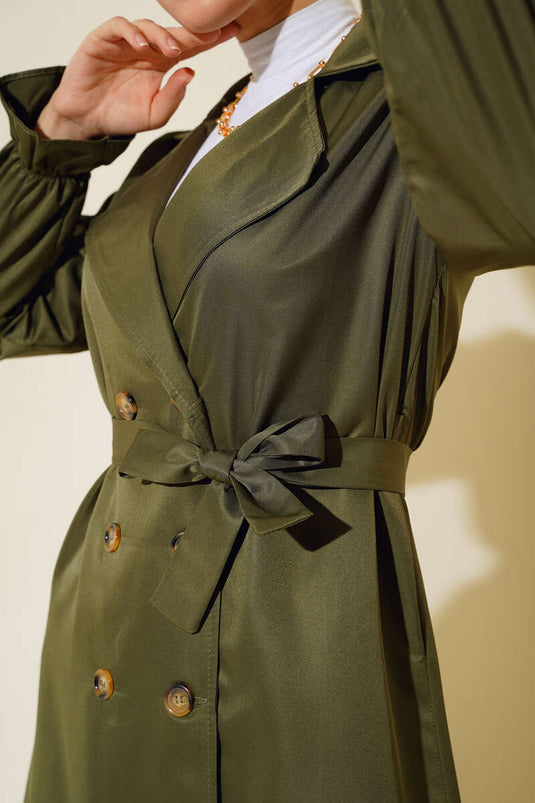 Elastisk håndledsbælte trenchcoat Khaki