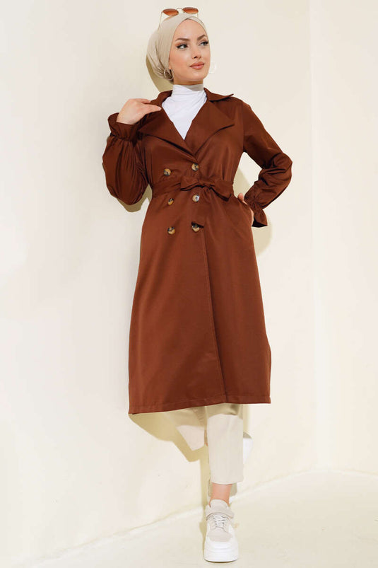 Wristband Elastic Belted Trench Coat Chestnut