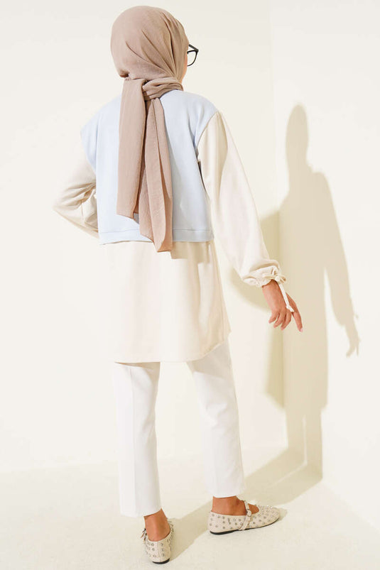 Bilekleri Tünelli Garnili Tunik Bebe Mavi