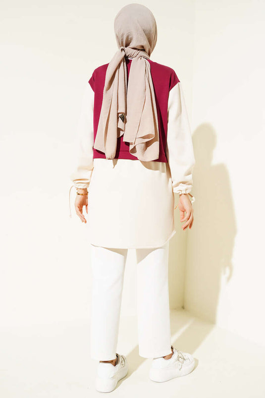 Bilekleri Tünelli Garnili Tunik Bordo