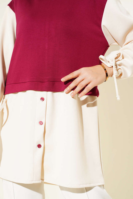 Bilekleri Tünelli Garnili Tunik Bordo