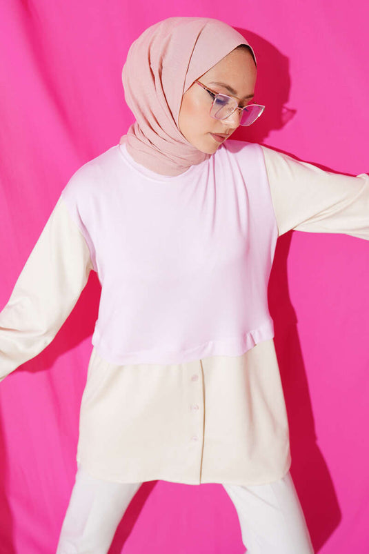 Bilekleri Tünelli Garnili Tunik Pembe